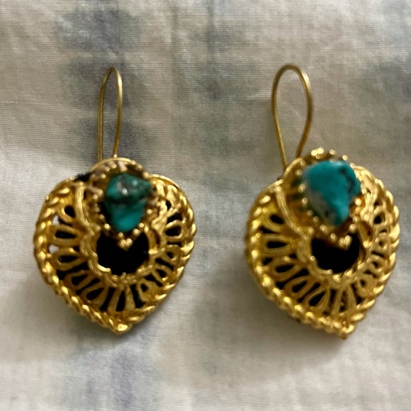 Turquoise and 22K gold dipped earrings - Picture 1 of 1